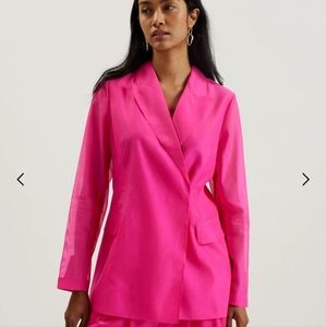 Ted Baker London Yomu Oversized Sheer Sleeve Organza Blazer Bright-Pink